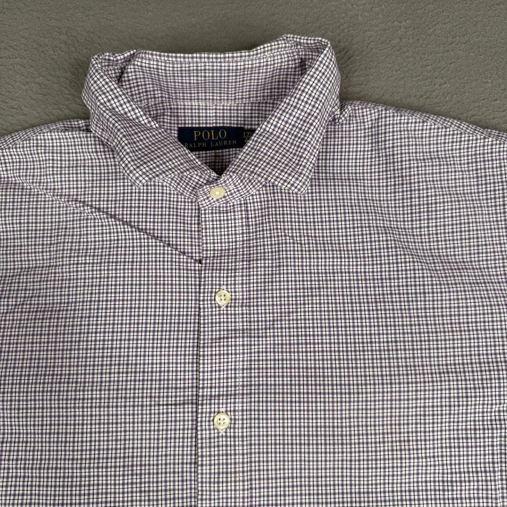 Polo Ralph Lauren‎ Shirt Mens 17.5 44 Purple Check Button Down Long Sleeve
